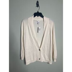 Chico's Silk Blend Button Carrie Cardigan Ivory size 2